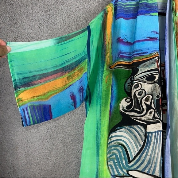 Dilemma Dhun Shroff Kimono Womens Silk Art To Wear Hand Painted Cubism Abstract - Picture 7 of 11